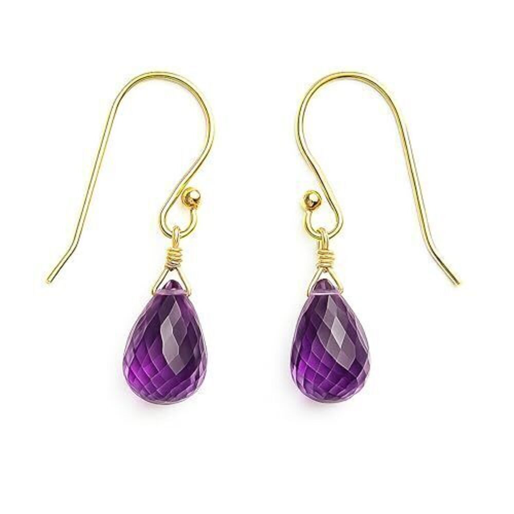9139 Handmade Genuine Dark Amethyst Drop Earrings 18K Gold Plated Sterling